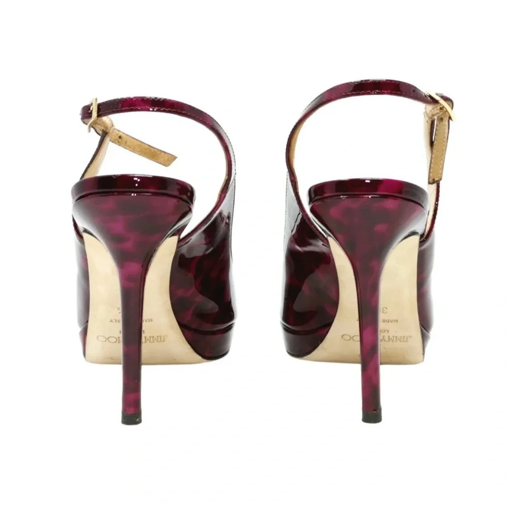 Jimmy Choo patent peep toe slingback platform heel shoes plum tortoiseshell 40